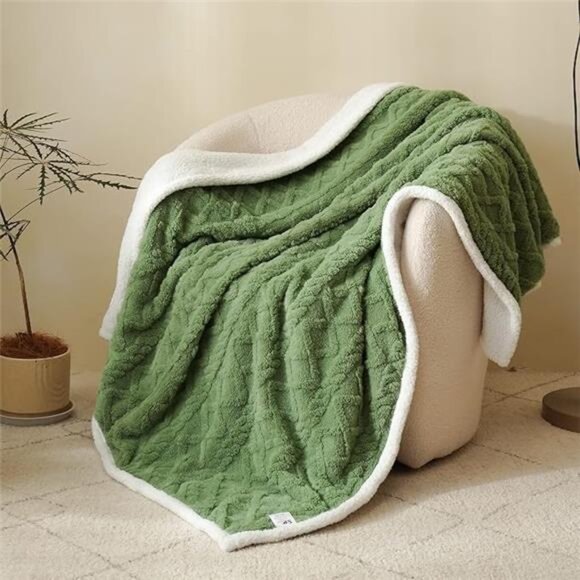 Soft Sherpa Fleece Throw Blanket Plush Cozy Warm Reversible Couch Bed Green 30x4 - Picture 7 of 7
